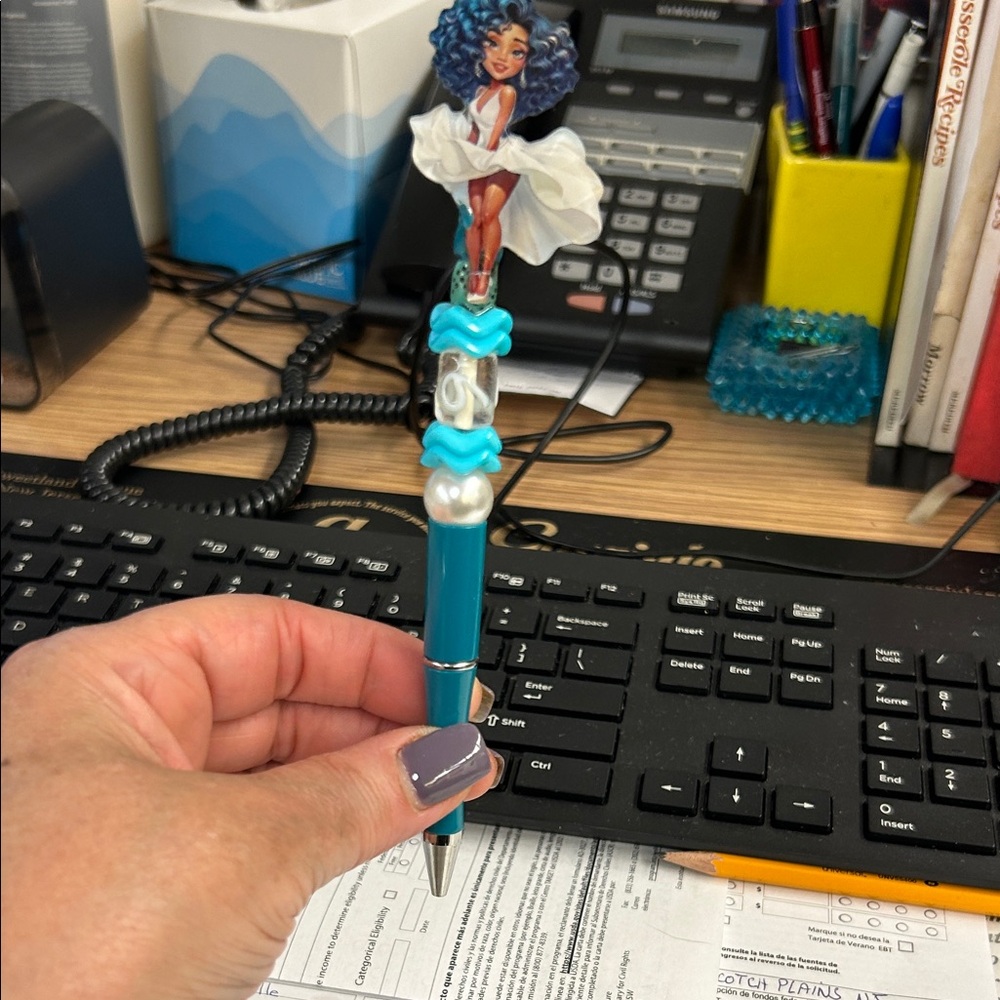 Teal Decorative Beaded Ballpoint Pen